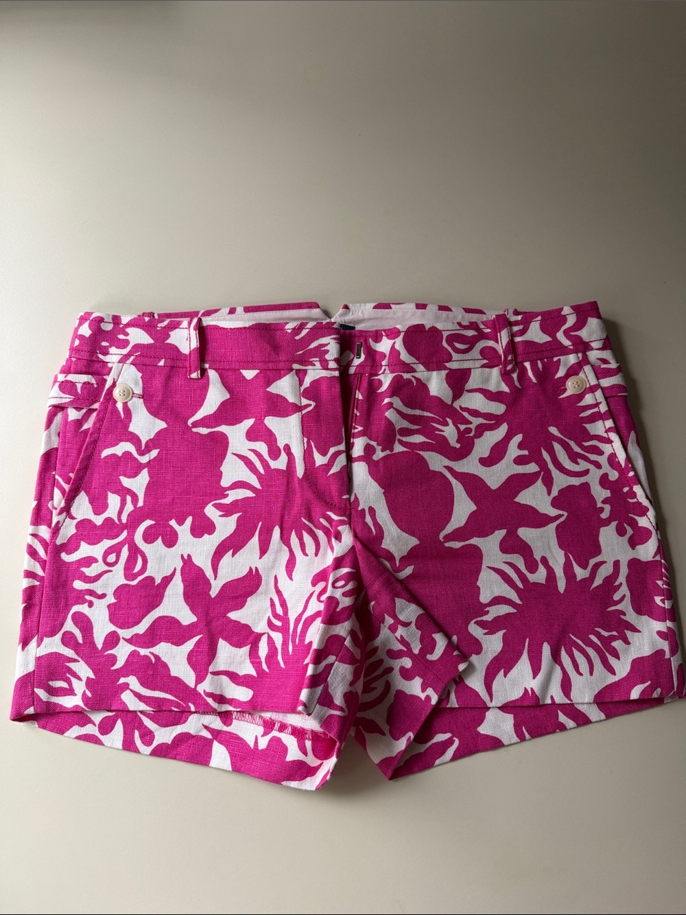J. Crew Hot Pink Patterned Linen Shorts